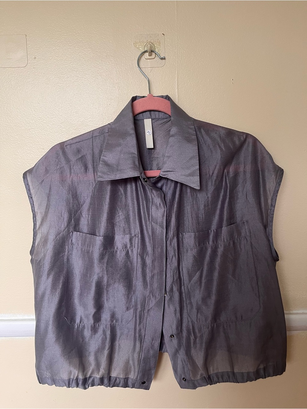 Lightweight Gray Sheer Button-Front Women’s Top